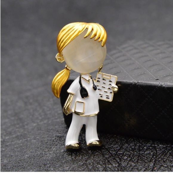 Jewelry - NEW 18K Gold Opal Doctor Nurse Brooch